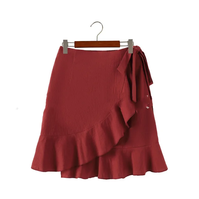 Leopard Print Irregular Ruffled Midi Skirt Red - Shop at LoveMi