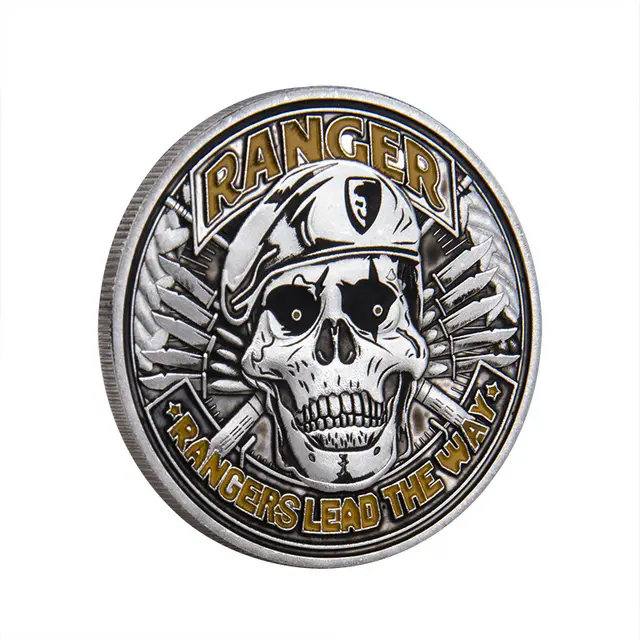 Customized Commemorative Coin Metal Paint US Military Ranger Medallion Skull Badge Silver - Shop at LoveMi