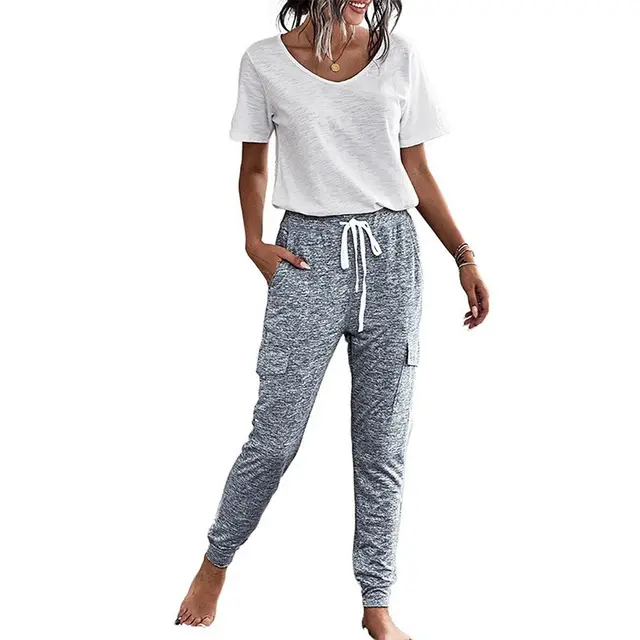 Autumn And Winter Elastic Waistband Ladies Casual Trousers Grey - Shop at LoveMi