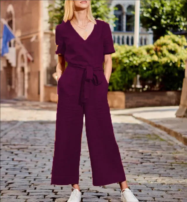 Short Sleeved Casual Loose Fitting Trousers Purple - Shop at LoveMi