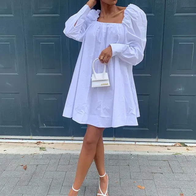 New Foreign Trade Loose Solid Color Dress White - Shop at LoveMi