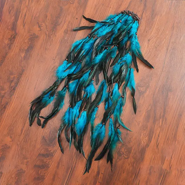 Bohemian Feather Headbands Hair Combs Girl Popular Festival Blue - Shop at LoveMi