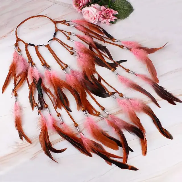 Bohemian Feather Headbands Hair Combs Girl Popular Festival Pink - Shop at LoveMi