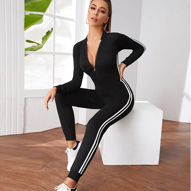 Fleece Jumpsuit Women's Long sleeved Zipper Leisure Sports Fitness Suit Running Self cultivation Yoga Wear - Shop at LoveMi