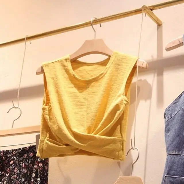 New Summer Sleeveless Round Neck Short T Shirt Yellow - Shop at LoveMi