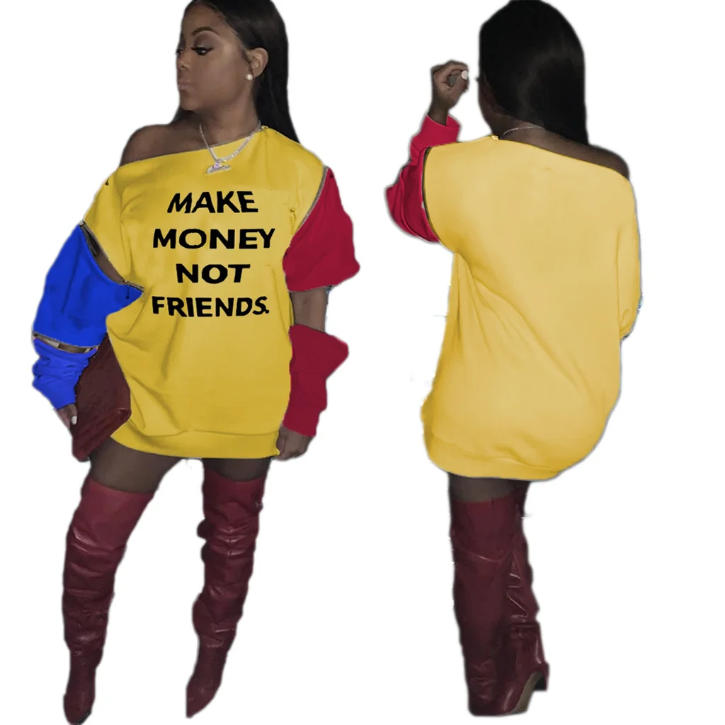 Off Shoulder Sweatshirt Active Pullover Hoodies - Yellow