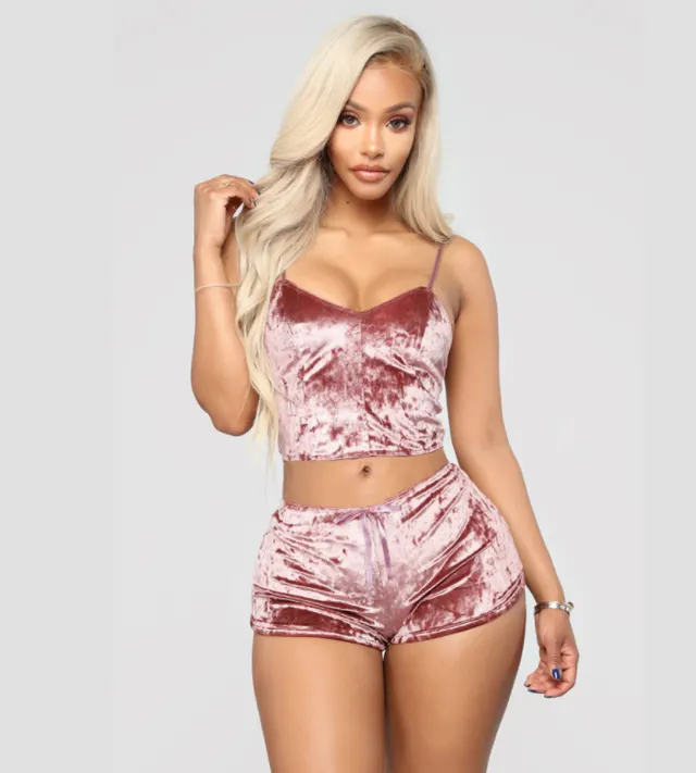 Home Wear Velvet Suspender Suit Pink - Shop at LoveMi