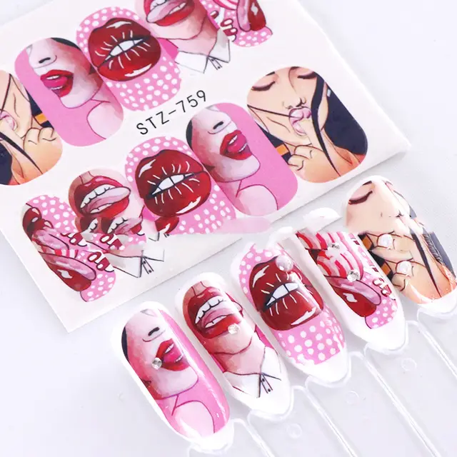 Cross Border Sources Of Nail Art Watermark Stickers European Style Sexy Red Lips And Tongue Beauty Pattern Nail Water Transfer Stickers Nail - Shop at LoveMi