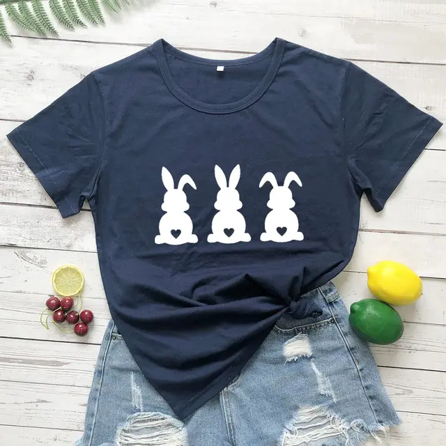 Easter Love Bunny Pattern Print Short Sleeve Blue - Shop at LoveMi