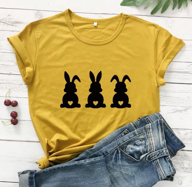 Easter Love Bunny Pattern Print Short Sleeve Gold - Shop at LoveMi