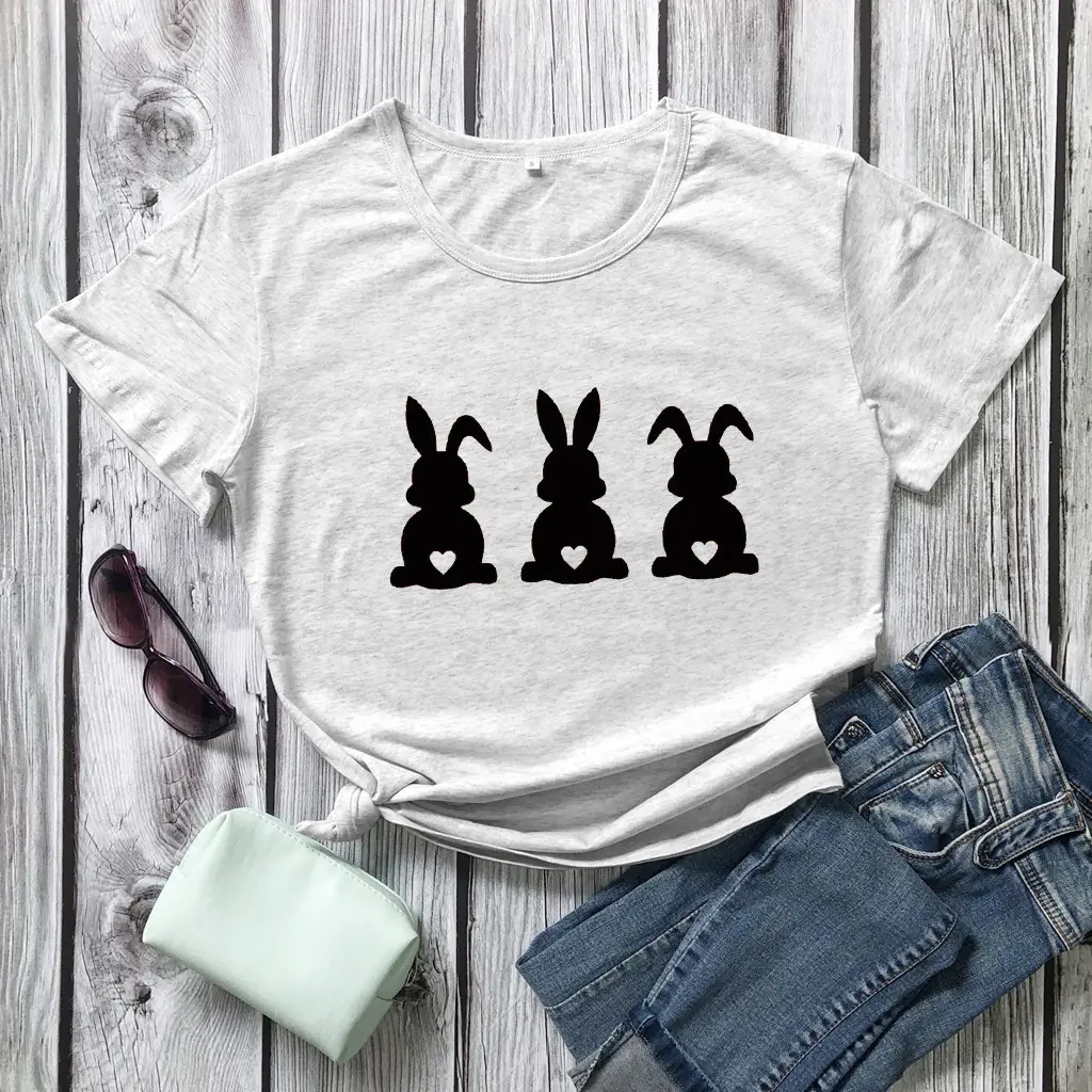 Easter Love Bunny Pattern Print Short Sleeve - Grey
