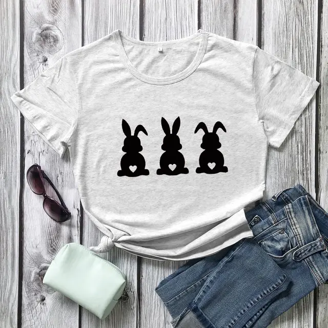 Easter Love Bunny Pattern Print Short Sleeve Grey - Shop at LoveMi