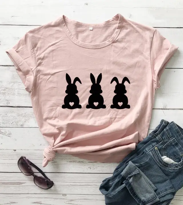 Easter Love Bunny Pattern Print Short Sleeve Nude - Shop at LoveMi