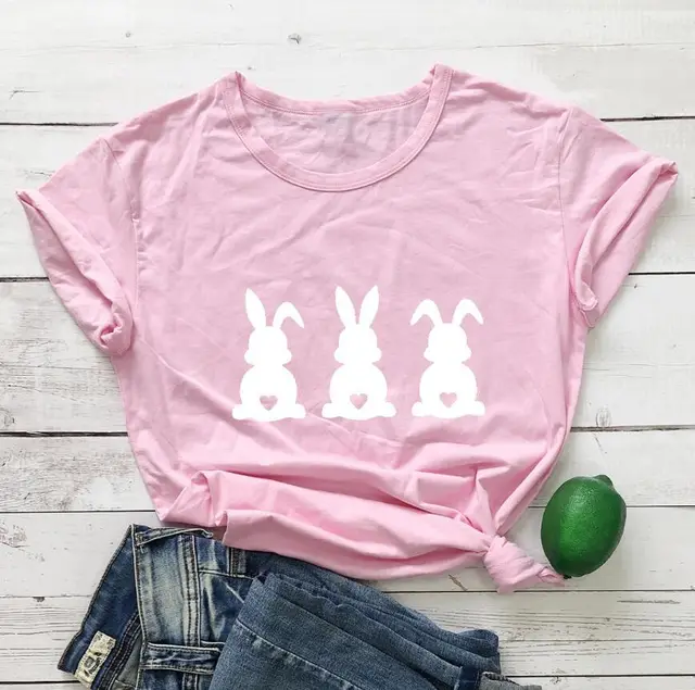 Easter Love Bunny Pattern Print Short Sleeve Pink - Shop at LoveMi