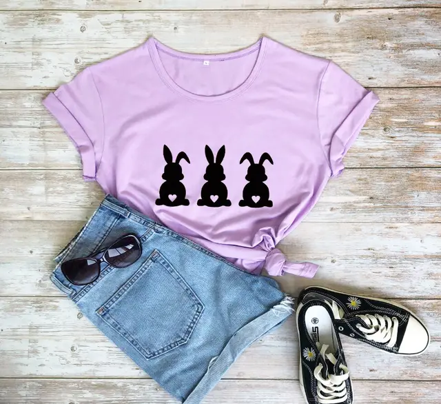 Easter Love Bunny Pattern Print Short Sleeve Purple - Shop at LoveMi