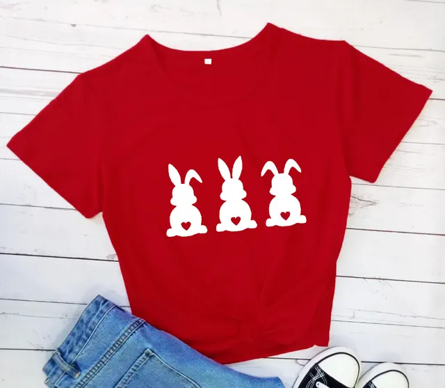 Easter Love Bunny Pattern Print Short Sleeve Red - Shop at LoveMi