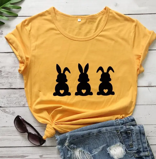 Easter Love Bunny Pattern Print Short Sleeve Yellow - Shop at LoveMi