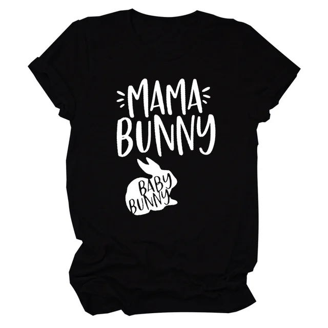 Rabbit Print Letters Short Sleeved T Shirt Top Black - Shop at LoveMi