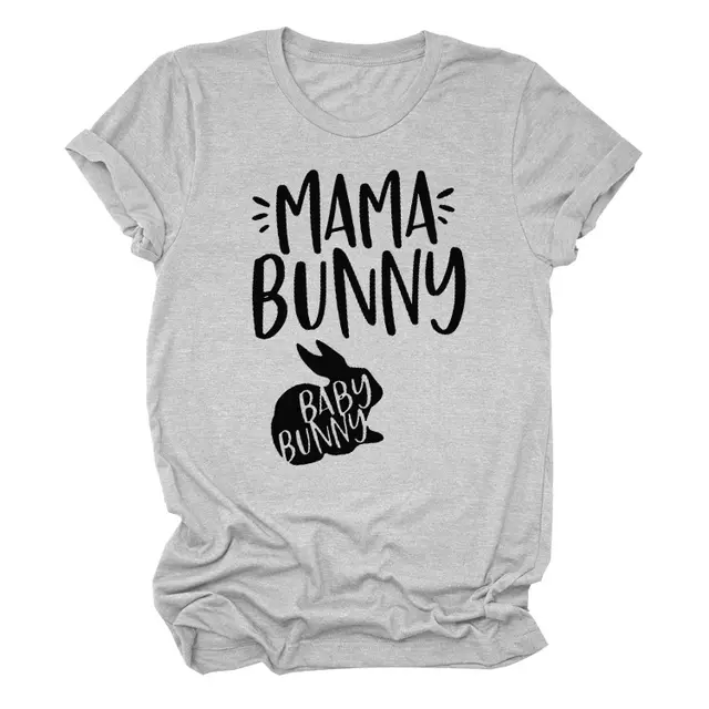 Rabbit Print Letters Short Sleeved T Shirt Top Grey - Shop at LoveMi
