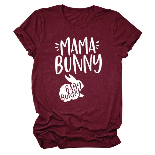 Rabbit Print Letters Short Sleeved T Shirt Top Red Wine - Shop at LoveMi