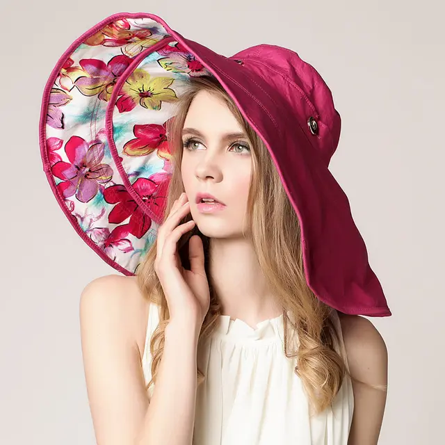 Korean Version Of The Big Edge Beach Hat Sun Hat Ladies Sun Hat Summer Sun Protection Hat Sun Protection Foldable Outdoor Rose Red - Shop at LoveMi