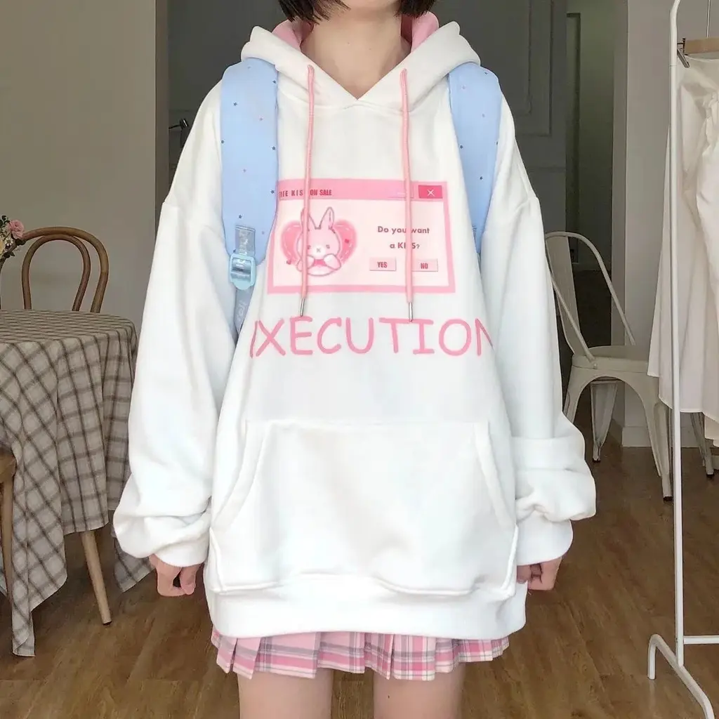 Cute Plus Velvet Student Hooded All-match White Sweater Women - White