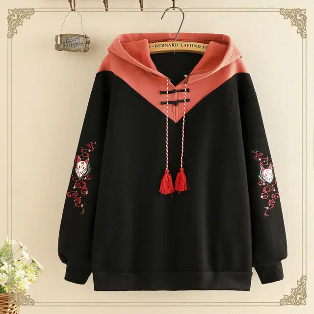 Japanese Cute Girl Heart Sweater Plus Velvet Thickening Black - Shop at LoveMi