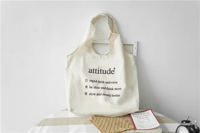 Shoulder Bag Literary Female Large capacity Canvas Black Letters - Shop at LoveMi