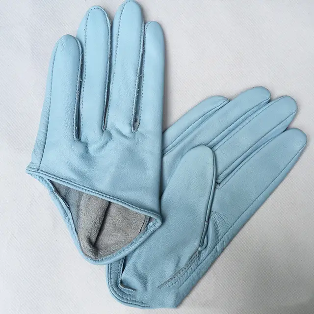Short Leather Gloves Half Palm Sheep Models Special Star Fashion Pure Leather Light Blue - Shop at LoveMi