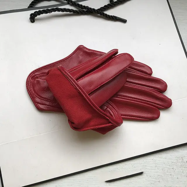 Short Leather Gloves Half Palm Sheep Models Special Star Fashion Pure Leather Red - Shop at LoveMi