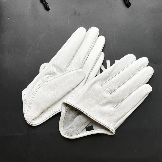 Short Leather Gloves Half Palm Sheep Models Special Star Fashion Pure Leather White - Shop at LoveMi