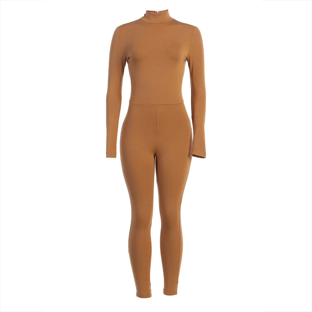 Solid Colour Sexy Tights Jumpsuit Women's Jumpsuit - Camel
