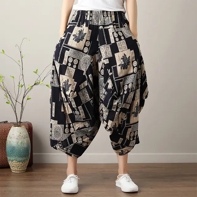 Women's Loose Lantern Wide Leg Cropped Trousers Apricot Orchid - Shop at LoveMi