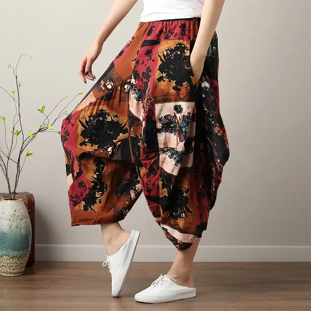 Women's Loose Lantern Wide Leg Cropped Trousers Design 2 - Shop at LoveMi