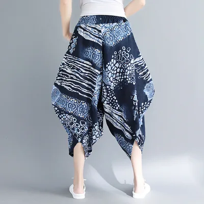 Women's Loose Lantern Wide Leg Cropped Trousers Water Flower - Shop at LoveMi