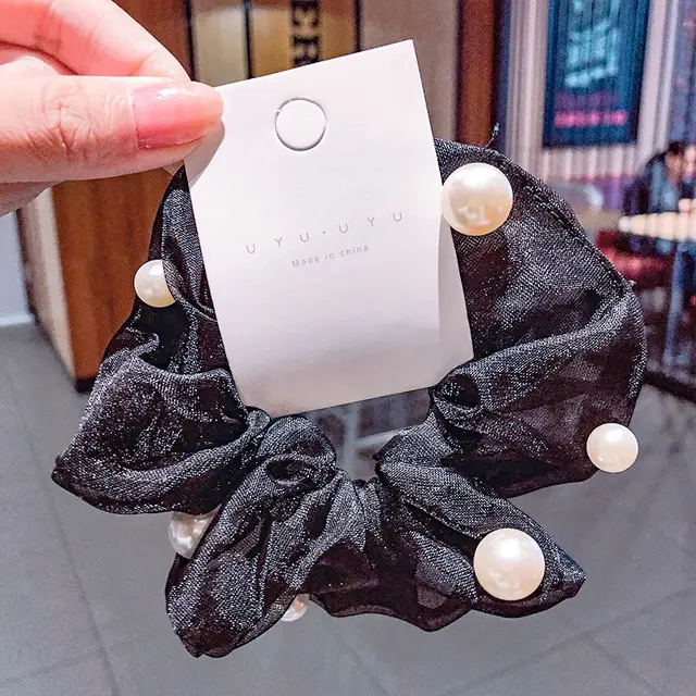 Mesh Pearl Large Intestine Hair Tie Black - Shop at LoveMi