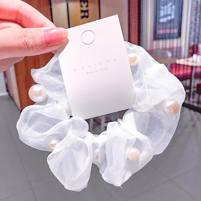 Mesh Pearl Large Intestine Hair Tie White - Shop at LoveMi