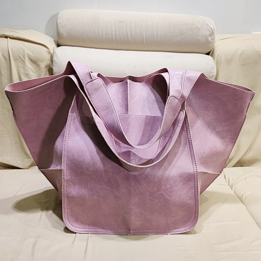 Vintage Large Capacity Handbags PU Soft Leather Big Bag Designer Luxury Women Shoulder Bag Beach On Vacation Woman Tote Bag Pink - Shop at LoveMi