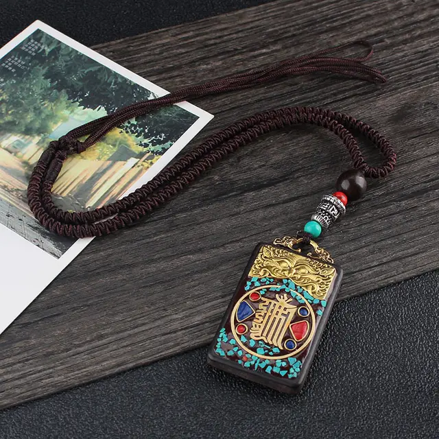 Ethnic Style Hand Made Thangka Ebony Pendant A2 - Shop at LoveMi