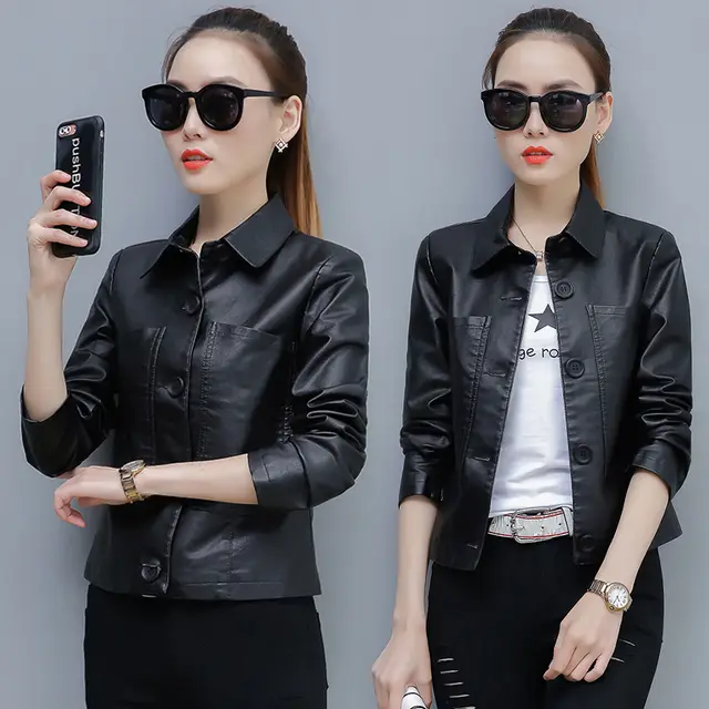 Korean Casual Slim fit Motorcycle PU Leather Jacket Black - Shop at LoveMi