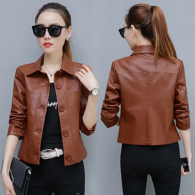 Korean Casual Slim fit Motorcycle PU Leather Jacket Caramel Colour - Shop at LoveMi