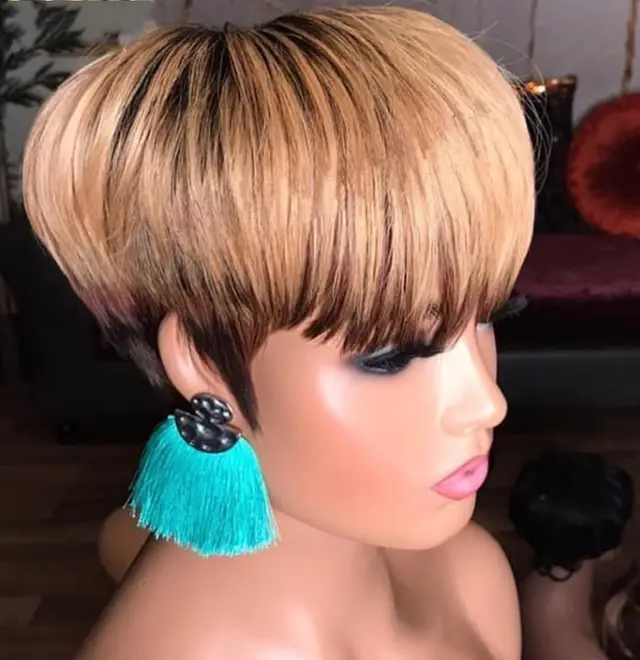 Wig Brown Bobo Head With Bangs Short Straight Hair Picture Color - Shop at LoveMi