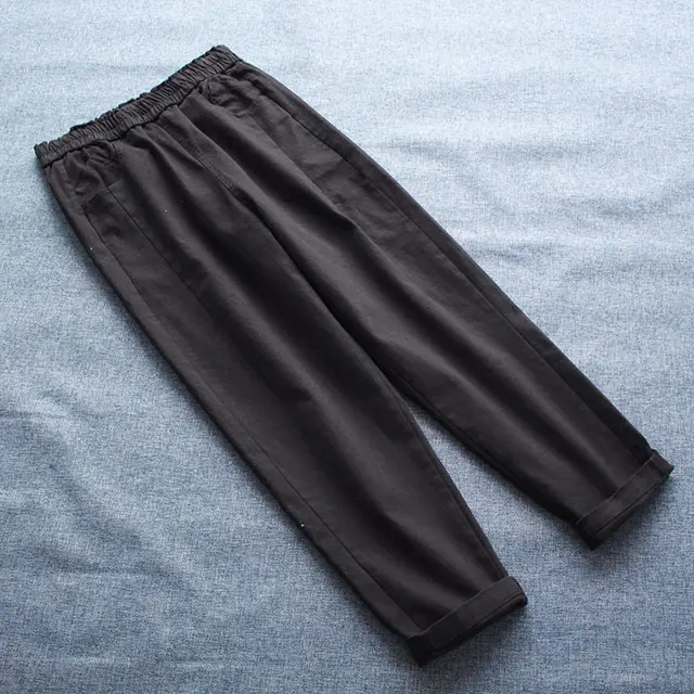 Simple Casual Elastic Waist Trousers Solid Color Loose Black - Shop at LoveMi