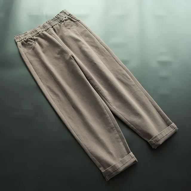 Simple Casual Elastic Waist Trousers Solid Color Loose Grey - Shop at LoveMi