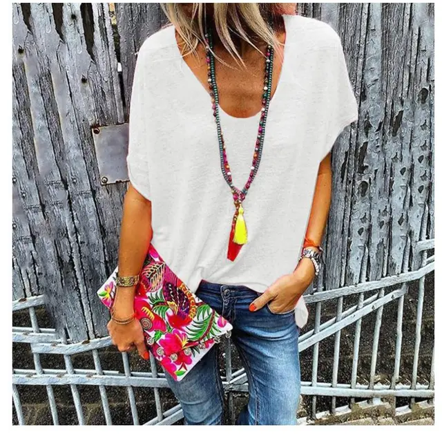 Candy Color V Neck Short Sleeved T Shirt Bottoming Shirt White - Shop at LoveMi