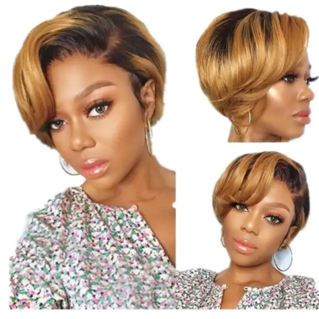 Cross Border European And American Fashion Ladies Fluffy Black Gradient Brown Wig Fluffy Realistic Short Straight Hair Headgear As Shown - Shop at LoveMi