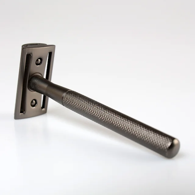 Factory Diamond Pattern Old Fashioned Razor Double Sided Blade Stainless Steel Metal Razor Black - Shop at LoveMi