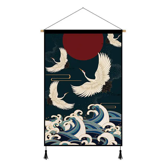 Hanging Paintings Background Wall Decorative Paintings Restaurant Study Hanging Cloth Covering Cloth Tapestry White Crane Flying - Shop at LoveMi