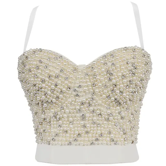 Ladies Underwear Bubble Beads And Diamond Tube Top Beaded Vest Bra White - Shop at LoveMi