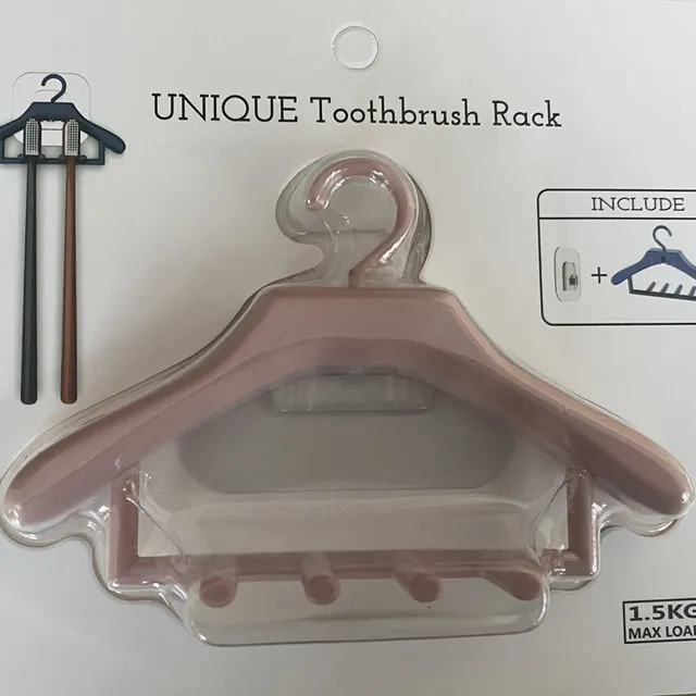 Creative Mini Hanger Shape Bathroom Punch Free Toothbrush Rack Pink - Shop at LoveMi